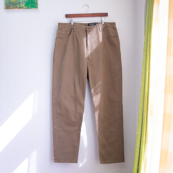 Eddie Bauer Size 40x34 Tall Loose Fit Dark Khaki Denim Pants - Picture 1 of 3